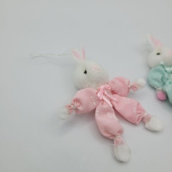 Handmade Bunny Easter Ornament Small Rabbit Felt 3 Inch Bending Ribbon Spring - Picture 7 of 8